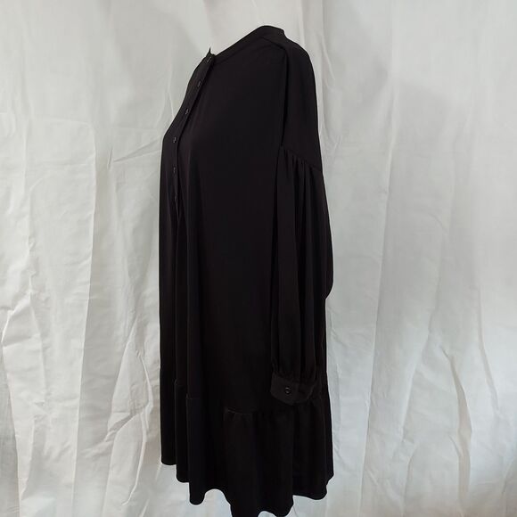 Elizabeth and James Button Front Tunic Dress Black Long Sleeve Size 2X Ruffle - Picture 5 of 14